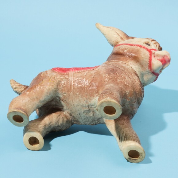 Vintage large squeak toy doll Sun Rubber Co donkey red saddle swivel head 60s - Picture 9 of 10
